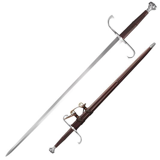 Cold Steel German Long Sword, 46" Overall, 35.5" Blade, 7MM Thick, 1060 Carbon Steel, 10.5" Handle, Leather Scabbard with Steel Fittings, 54.3 oz #88HTB