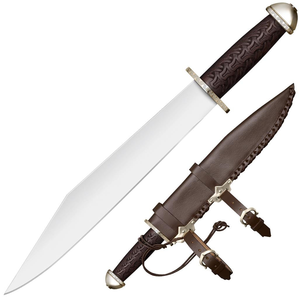 Cold Steel Chieftanâ€™s Sax, 19" Overall, 13-3/8" Blade, 4.5MM Thick, 1055 Carbon Steel, 5-5/8" Malaysian Sal Wood Handle, Leather Scabbard, 22.9 oz #88HUK