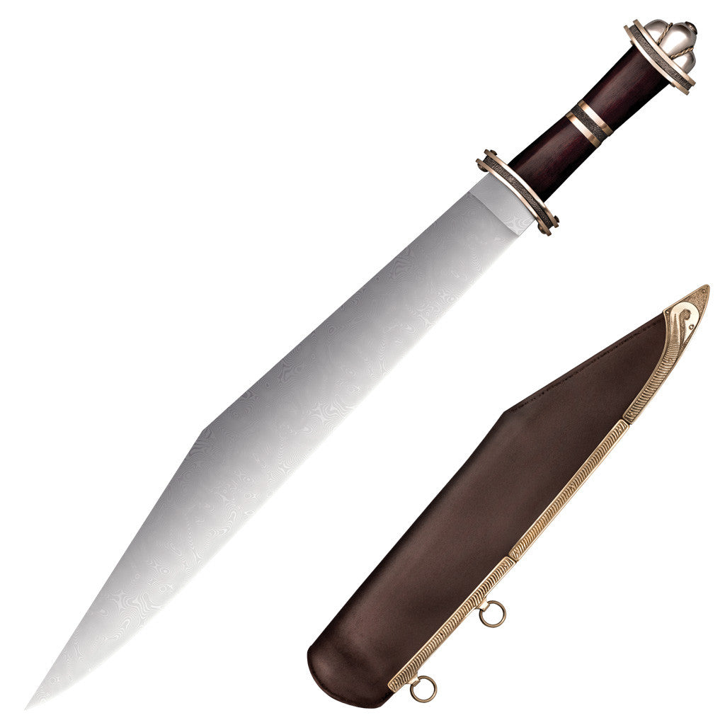 Cold Steel Viking Sword Sax Blade, 23.75" Overall, 17.25" Blade, 7MM Thick, Damascus Steel, 6.5" Handle, 36.4 oz #88HVA