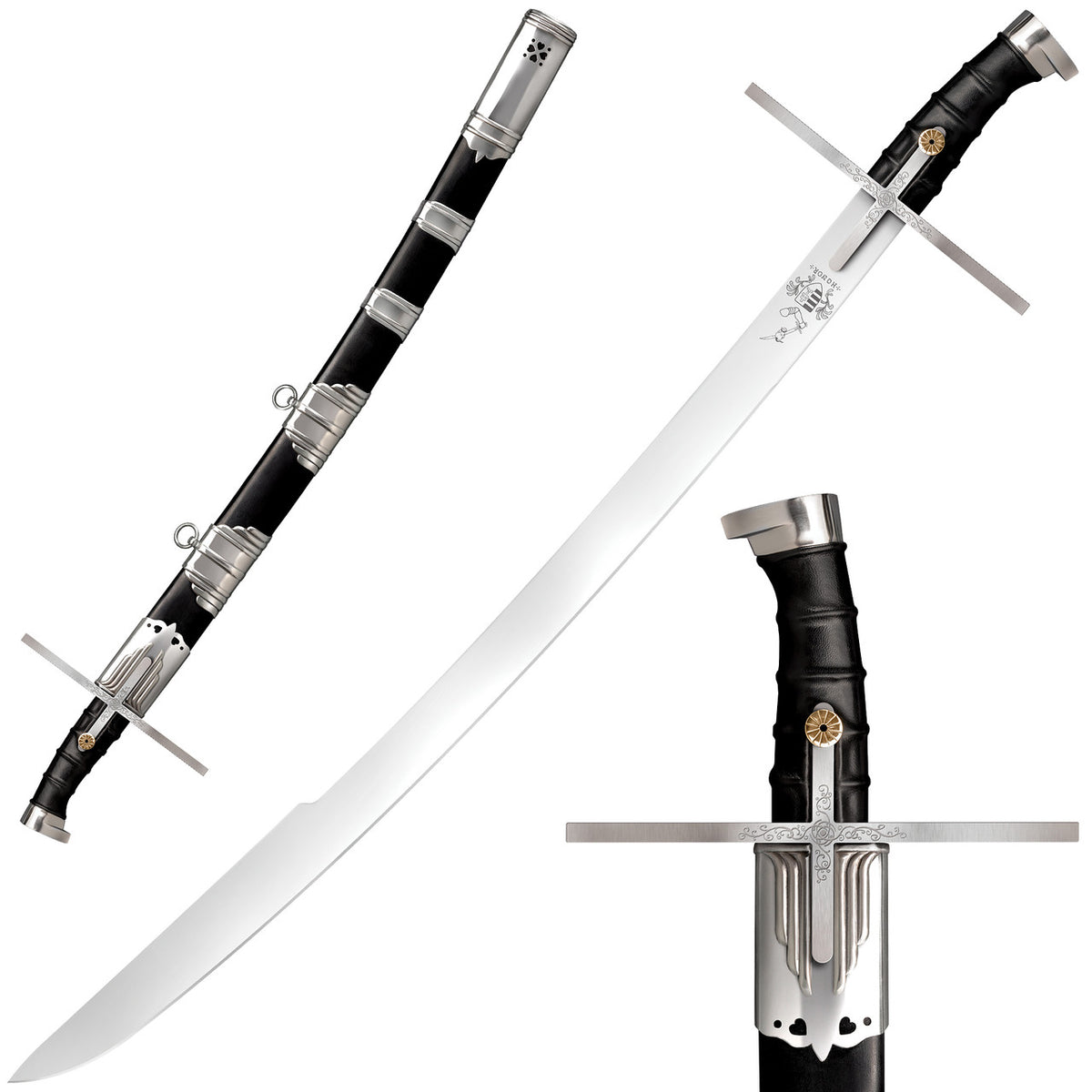Cold Steel Hungarian Saber, 37" Overall, 31" Blade, 5MM Thick, 1055 Carbon Steel, 6" Handle, Black Leather Scabbard with Steel Fittings, 40.4 oz #88RM