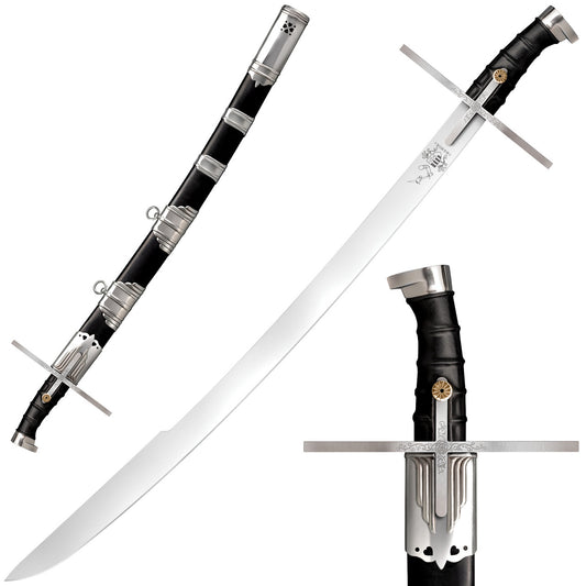 Cold Steel Hungarian Saber, 37" Overall, 31" Blade, 5MM Thick, 1055 Carbon Steel, 6" Handle, Black Leather Scabbard with Steel Fittings, 40.4 oz #88RM
