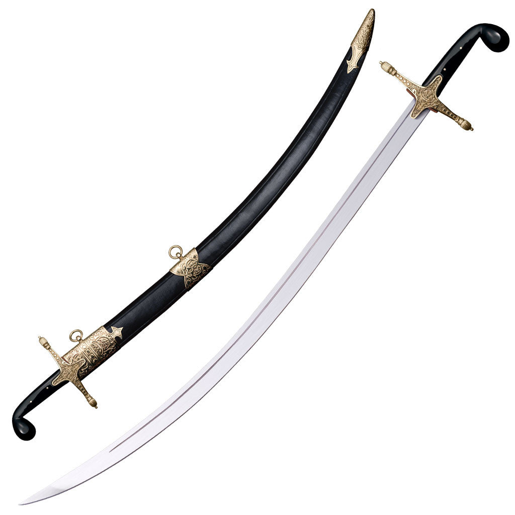 Cold Steel Shamshir, 36.25" Overall, 30.5" Blade, 3/16" Thick, 1055 Carbon Steel, 5.75" Handle, Leather, Wood Scabbard with Brass Fittings, 28.3 oz #88STS