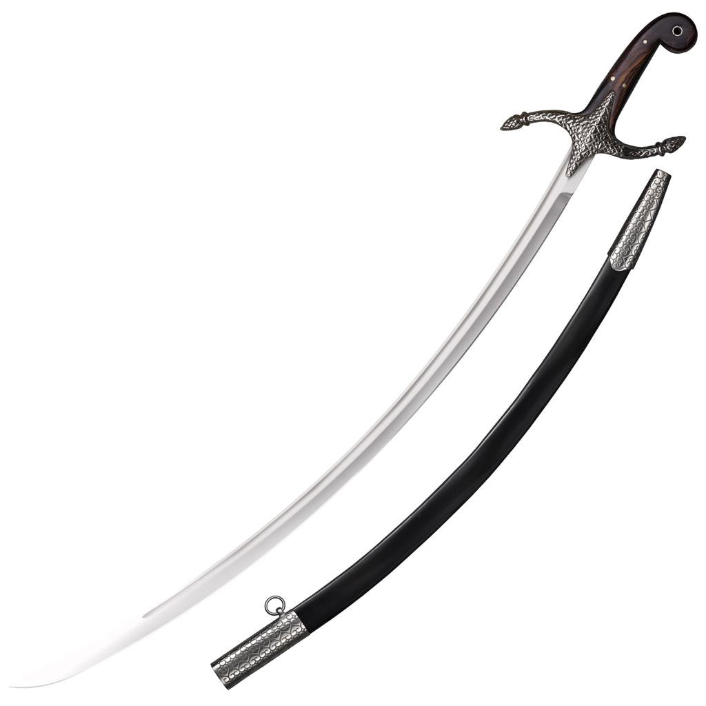 Cold Steel Scimitar, 38.5" Overall, 32" Blade, 3/16" Thick, 1065 Carbon Steel, 6.5" Handle, Black Leather Scabbard with Steel Fittings, 43.7 oz #88SYS