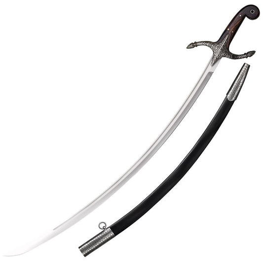 Cold Steel Scimitar, 38.5" Overall, 32" Blade, 3/16" Thick, 1065 Carbon Steel, 6.5" Handle, Black Leather Scabbard with Steel Fittings, 43.7 oz #88SYS