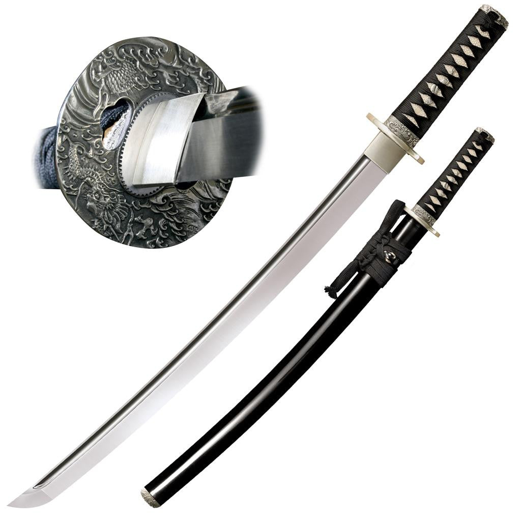 Cold Steel Wakizashi (emperor Series), 27.5" Overall, 21" Blade, 9/32" Thick, 1060 Carbon Steel, 6.5" SamÃ© Handle with BLK Braid Cord & Brass Menuki, BLK Lacquered Wood Scabbard, 25 oz #88W
