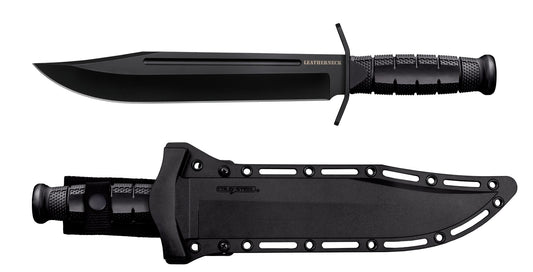 Cold Steel Leatherneck Bowie, 15" Overall, 10.5" Blade, D2 Steel with Blood Groove & Black Powder Coat Finish, 5.75" Black Handle, Secure-Ex Sheath #FX-LTHRNK