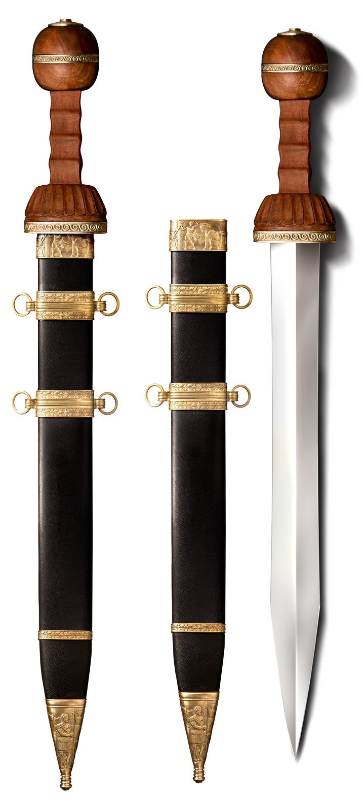 Cold Steel Roman Gladius, 28" Overall, 20" Blade, 8MM Thick, High Carbon Steel, 8" Handle, Wood & Black Leather Scabbard with Brass Fittings #SW-RMNGLD