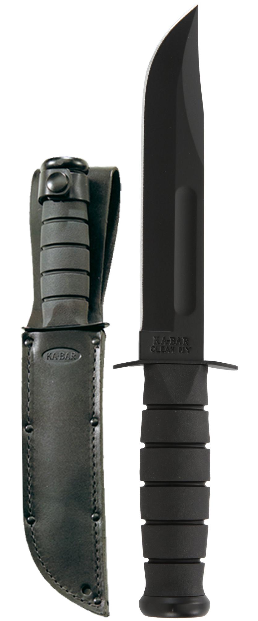 Ka-Bar Full Size Black Ka-Bar-Clam Pack - Black Leather Sheath, Str Edge #1211CP