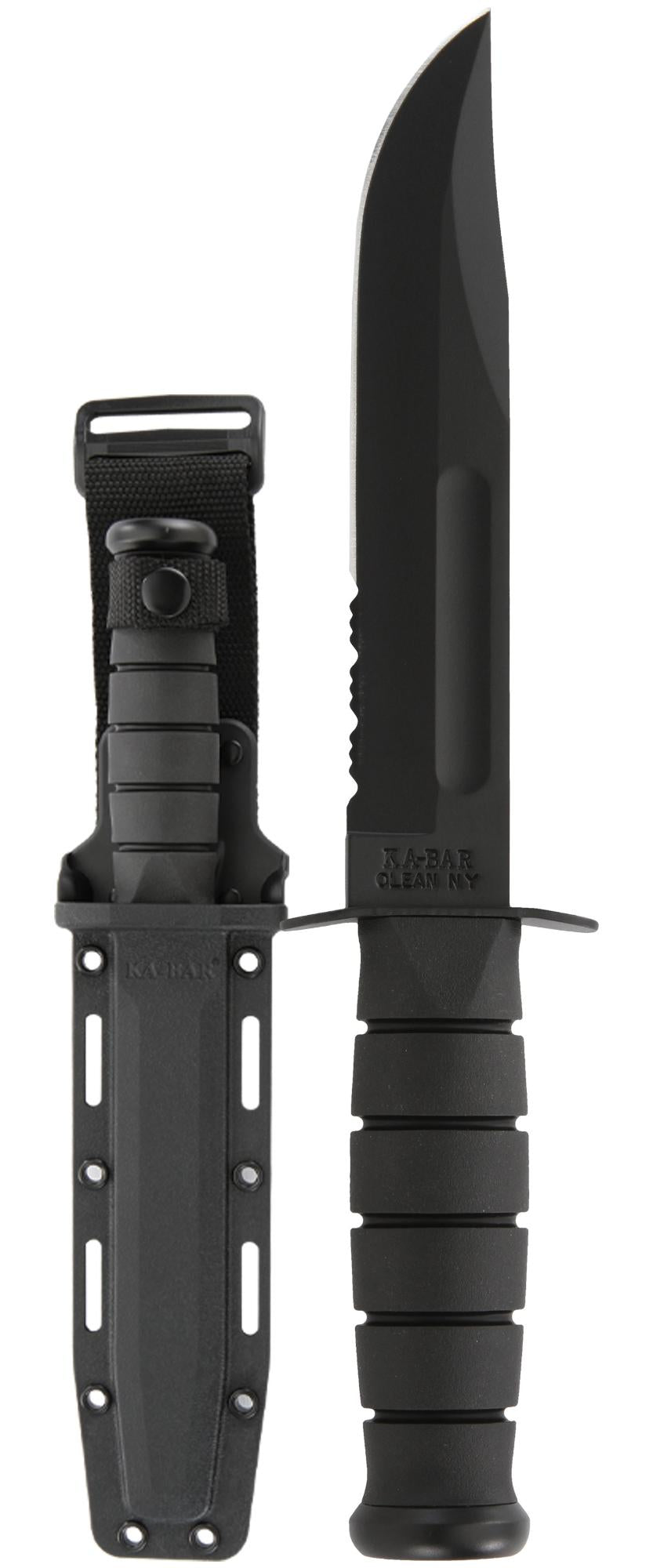 Ka-Bar Full Size Black Ka-Bar-Clam Pack - Black Hard Plastic Sheath, Serr Edge #1214CP