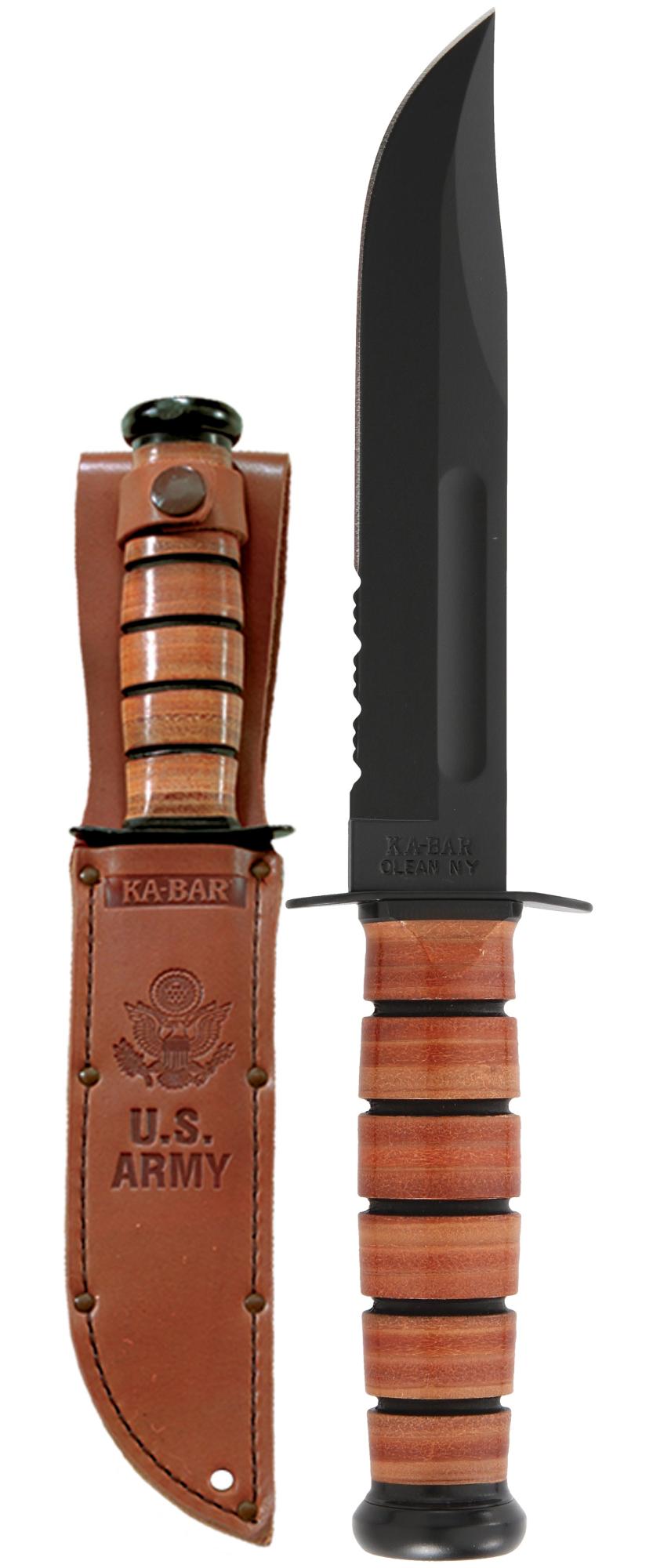 Ka-Bar U.S. Army Utility-Clam Pack - Brown Leather Sheath, Serr Edge #1219CP