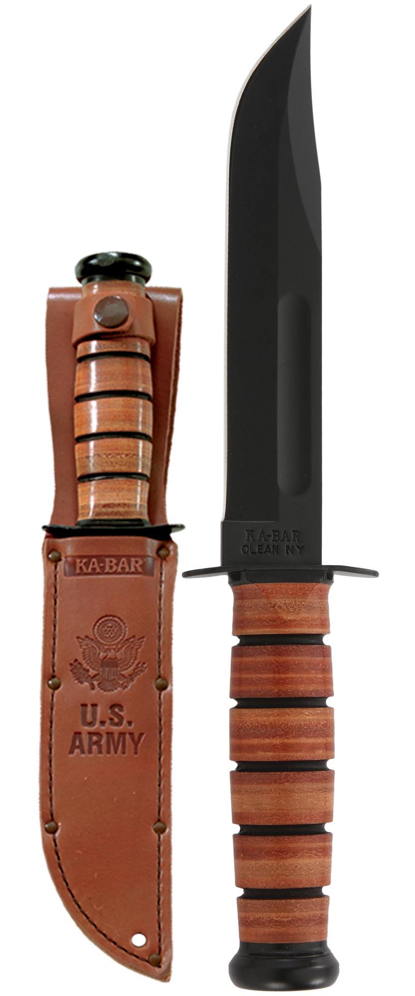 Ka-Bar U.S. Army Utility-Clam Pack - Brown Leather Sheath, Str Edge #1220CP