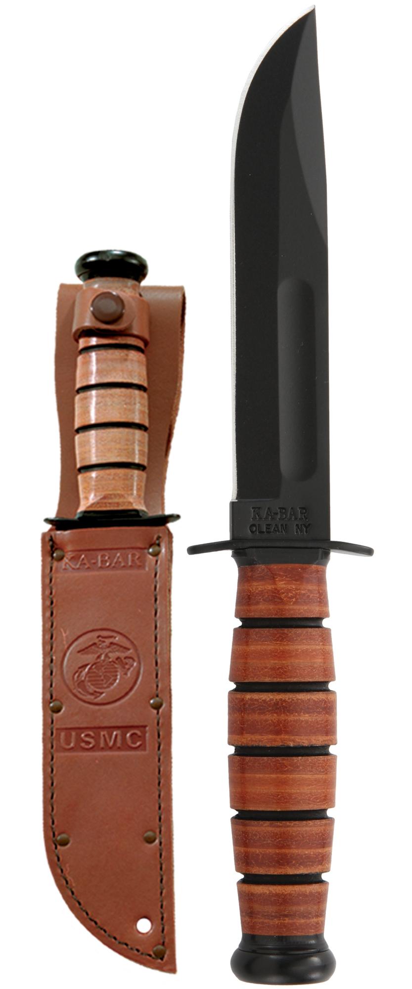 Ka-Bar USMC Short Utility-Clam Pack - Brown Leather Sheath, Str Edge #1250CP
