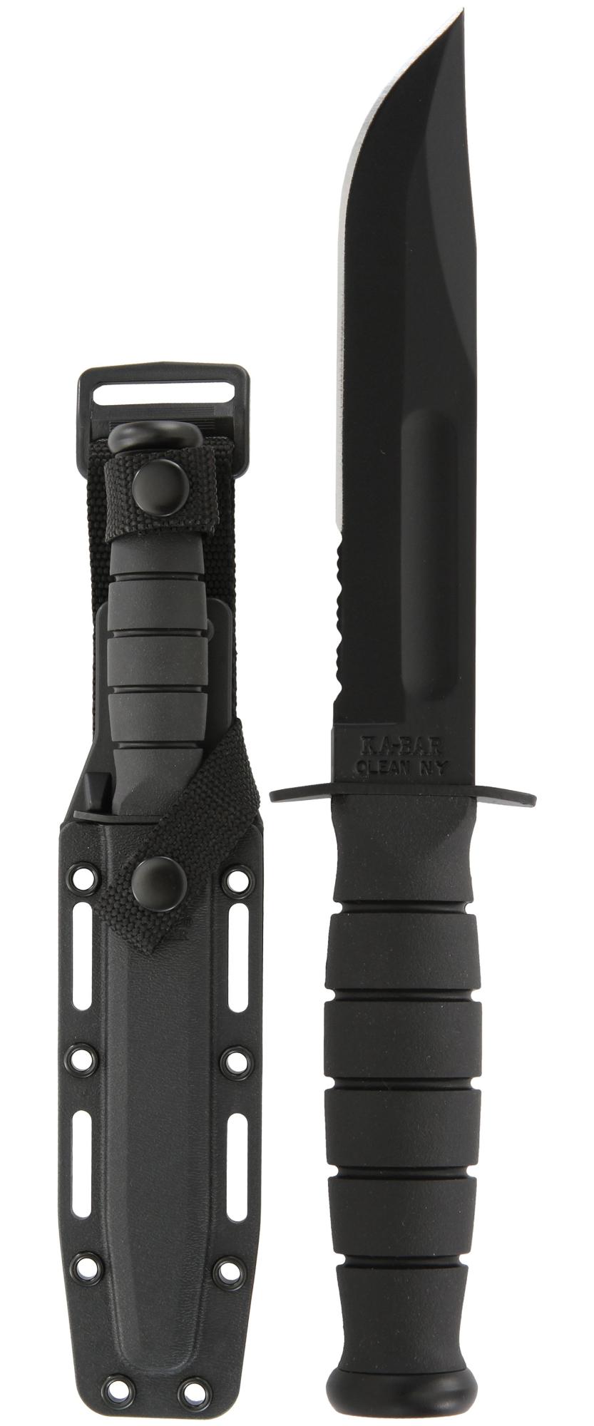 Ka-Bar Short Ka-Bar-Black-Clam Pack - Black Hard Plastic Sheath, Serr Edge #1259CP