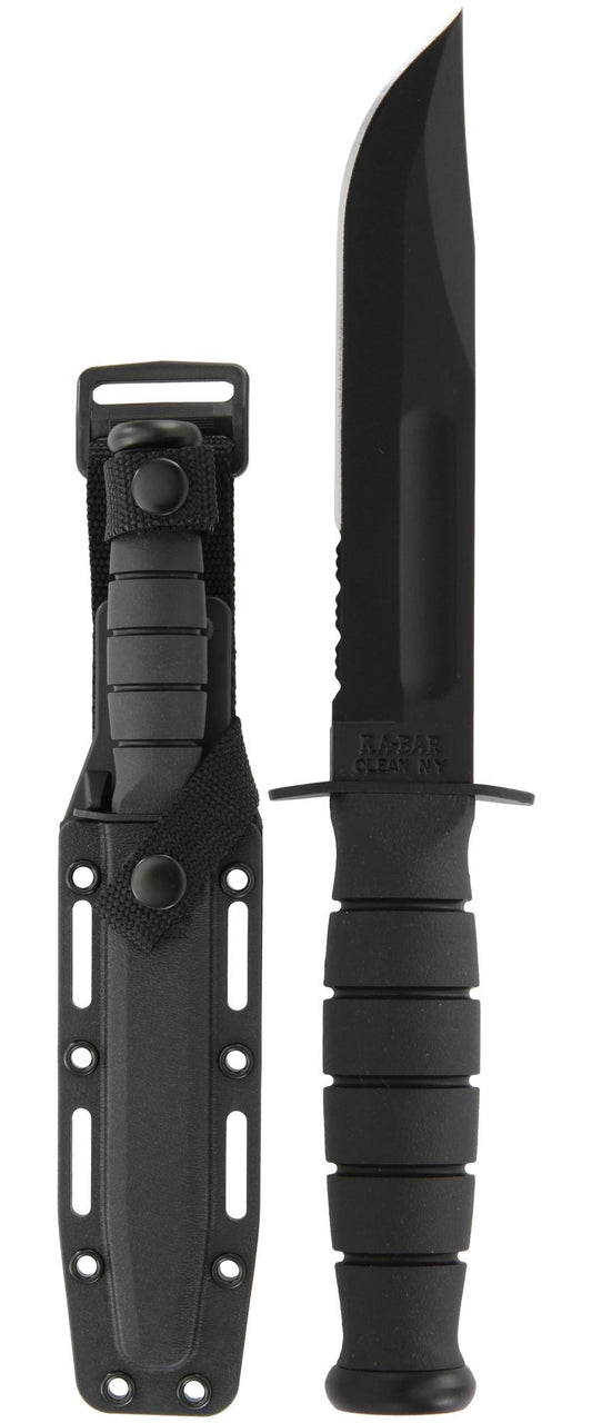 Ka-Bar Short Ka-Bar-Black-Clam Pack - Black Hard Plastic Sheath, Serr Edge #1259CP
