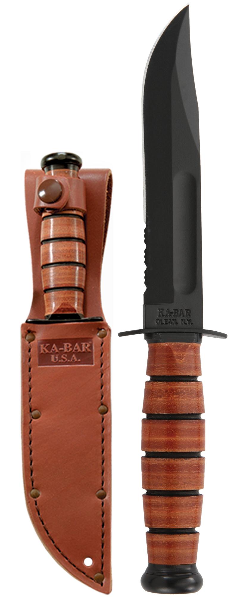 Ka-Bar Single Mark Short Utility - Brown Leather Sheath, Serr Edge #1261