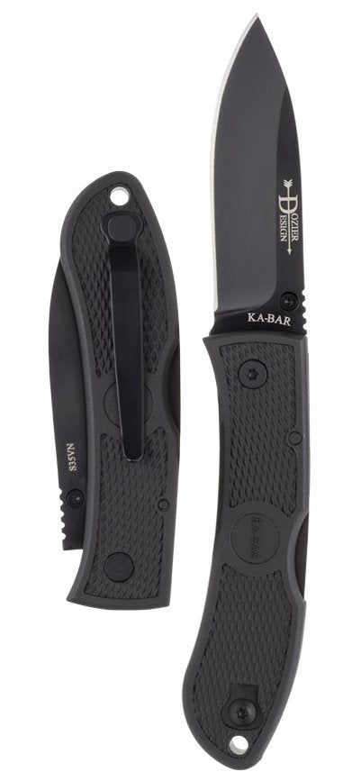 Ka-Bar Dozier S35VN Folding Hunter - Black Pocket Clip, Str Edge #4062S35
