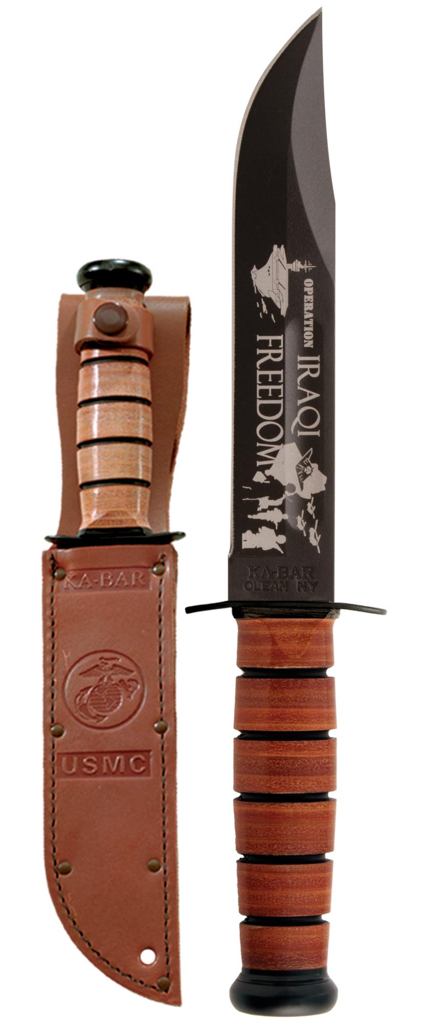 Ka-Bar USMC Operation Iraqi Freedom - Brown Leather Sheath, Str Edge #9128