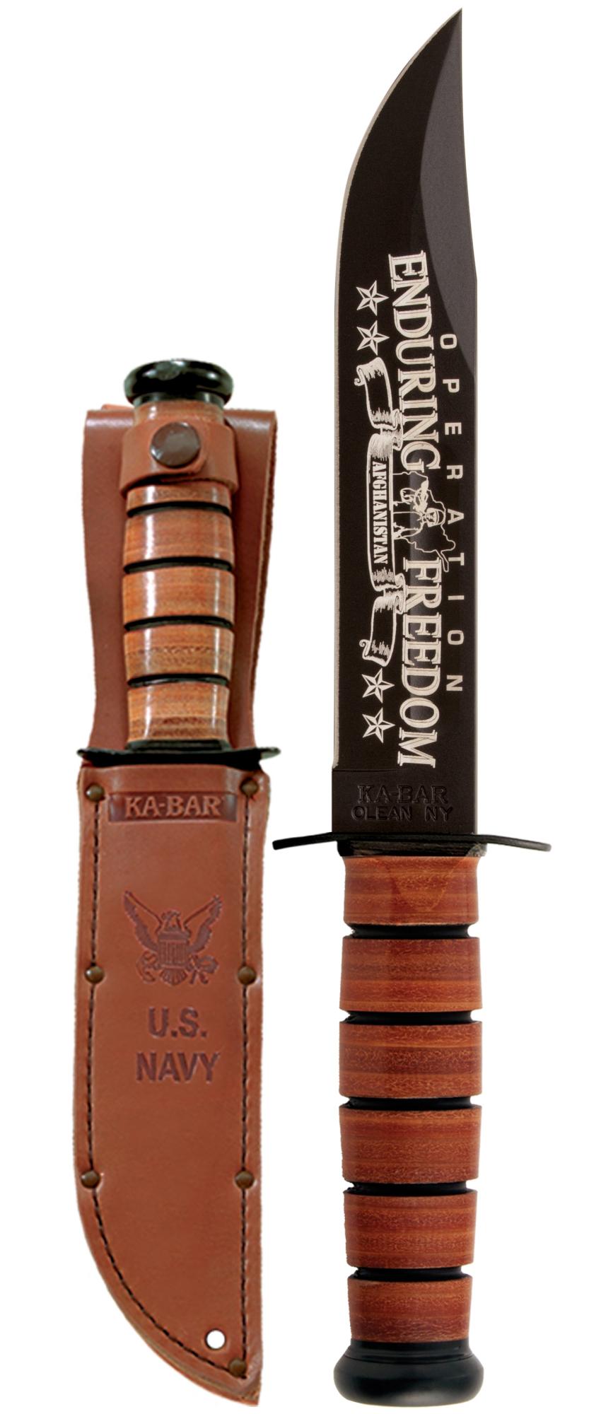 Ka-Bar USN Oef Afghanistan - Brown Leather Sheath, Str Edge #9170