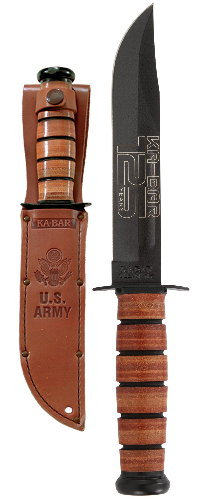 Ka-Bar U.S. Army KA-BAR 125TH Anniversary - Brown Leather Sheath, Str Edge #9225