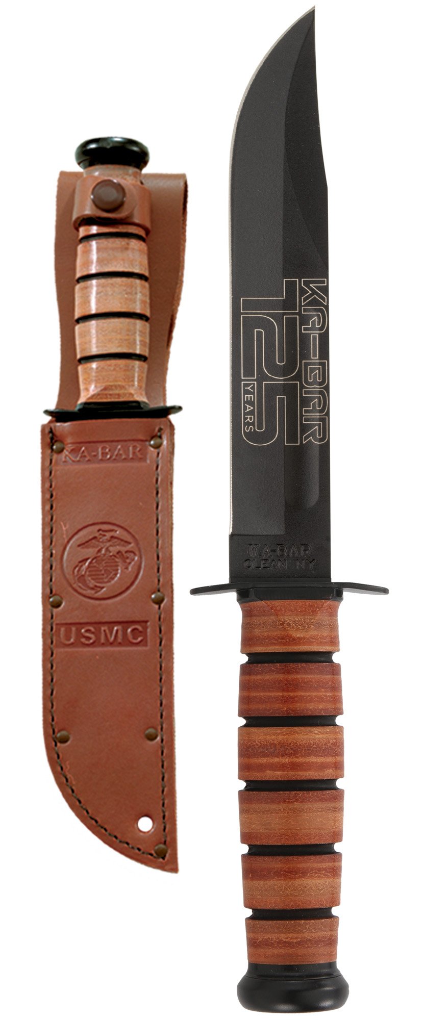 Ka-Bar USMC KA-BAR 125TH Anniversary - Brown Leather Sheath, Str Edge #9226