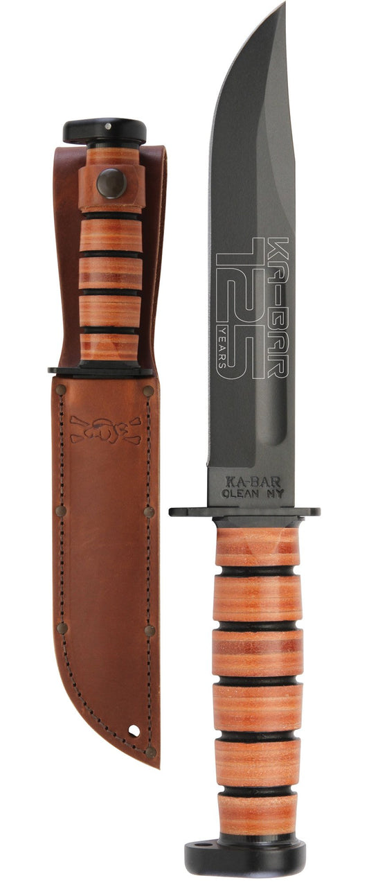 Ka-Bar KA-BAR Dog's Head 125TH Anniversary - Brown Leather Sheath, Str Edge #9228