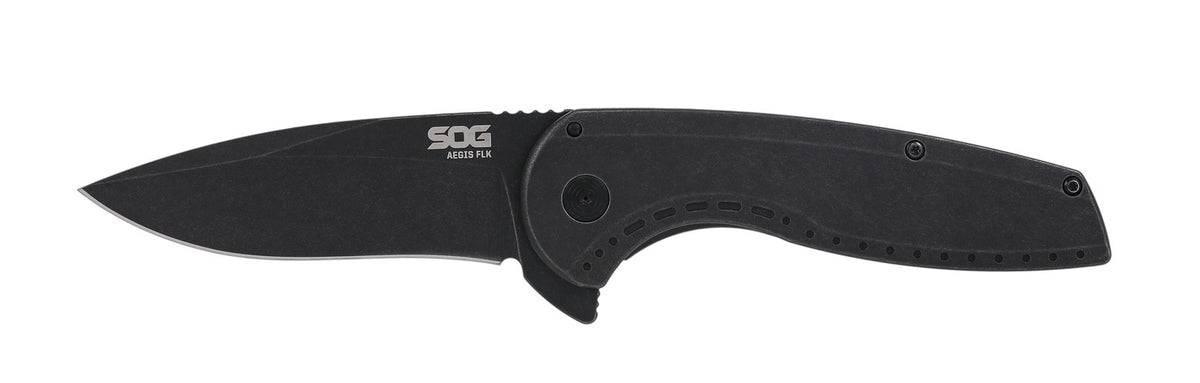 SOG Aegis FLK 2.0, 3.5" Drop Point Blade, Blister Pack, Black Stonewash #14-41-05-43
