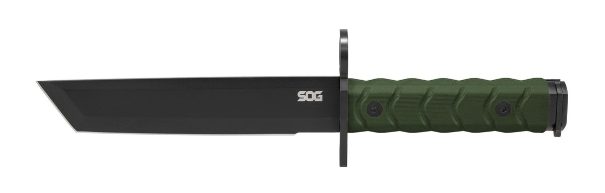 SOG BAR15T Tanto Bayonet, 7.1" Blade, 12.2" Overall, Black Pvd, Kydex Sheath, OD Green #BY1002-BX