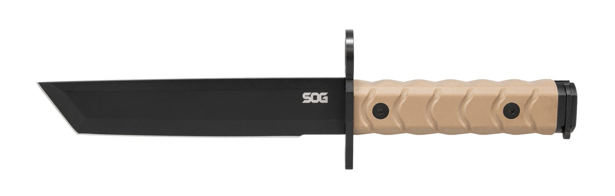 SOG BAR15T Tanto Bayonet, 7.1" Blade, 12.2" Overall, Black Pvd, Kydex Sheath, FDE #BY1003-BX