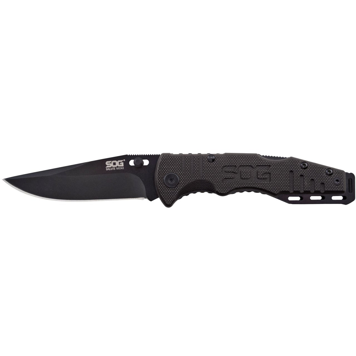 SOG Salute Mini, Black Oxide, G10, Clam Pack #FF1101-CP