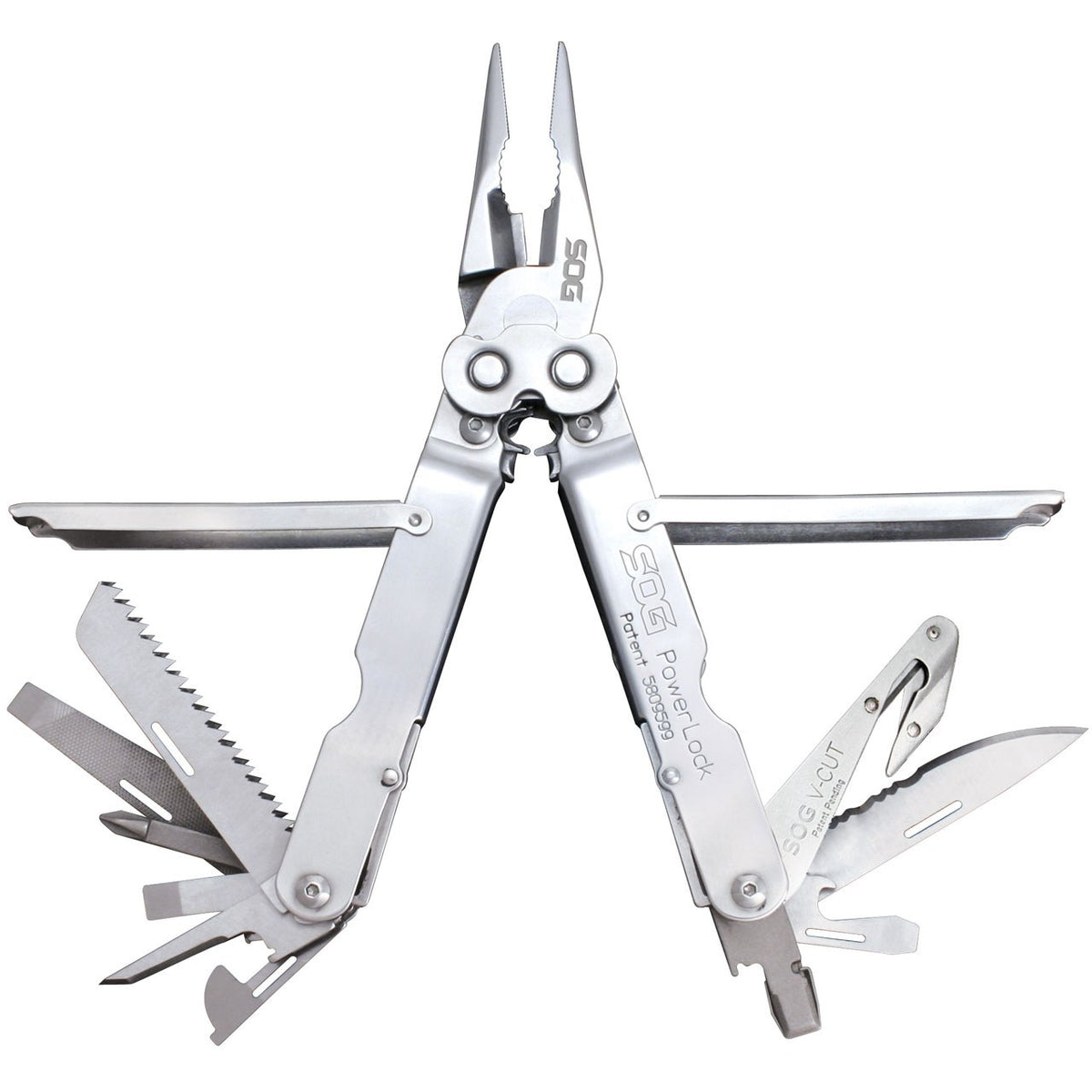 SOG Powerlock with V-Cutter, Nylon Sheath, Satin, Clam Pack #S62N-CP