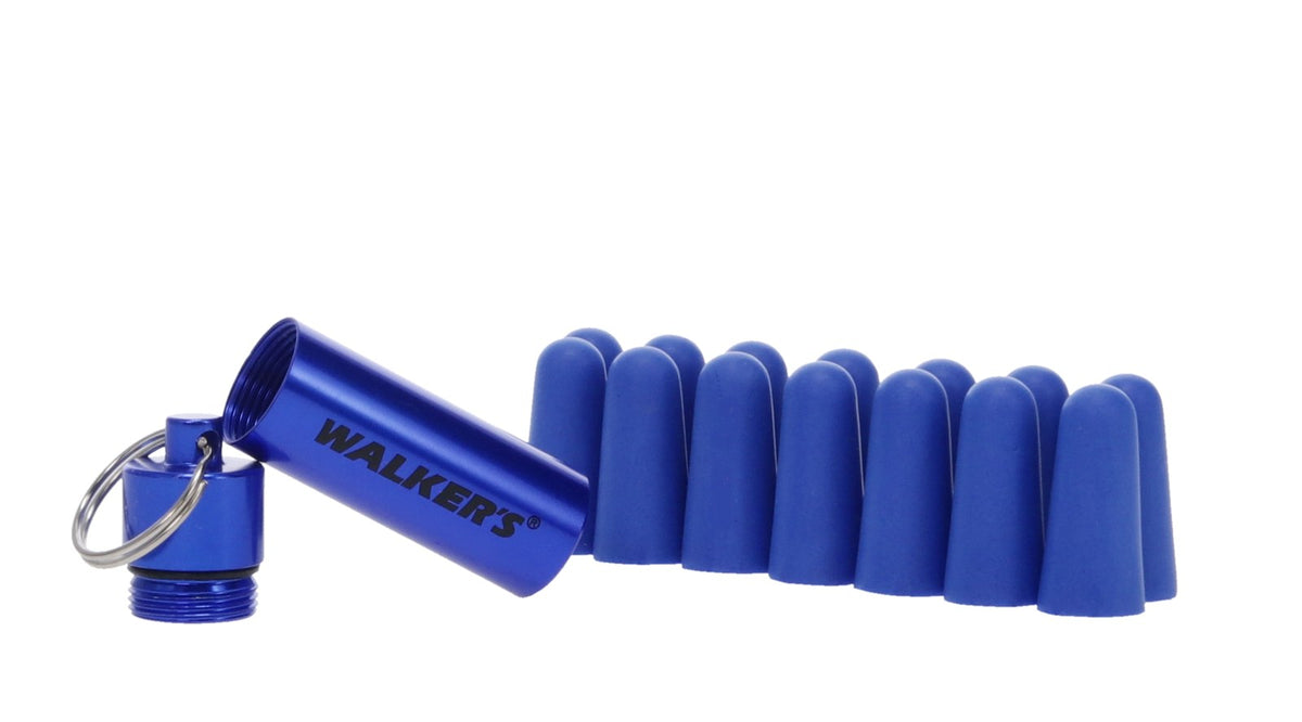 Walker's 7 Pairs Blue Foam Plug with Blue Aluminum Carry Canister #PLGCAN-YL