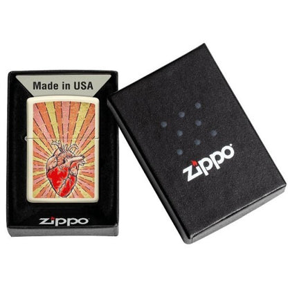 Zippo Heart Design, Cream Matte Finish, Windproof Lighter #49397