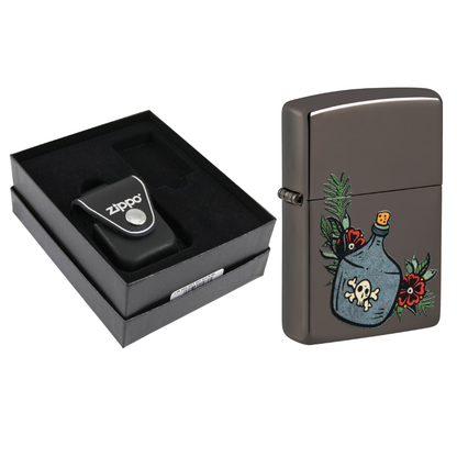 Zippo Poison & Roses Black Ice Lighter & Black Leather Pouch Gift Set