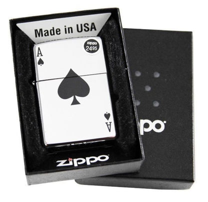 Zippo Lucky Ace Of Spades, High Polish Chrome Lighter #24011