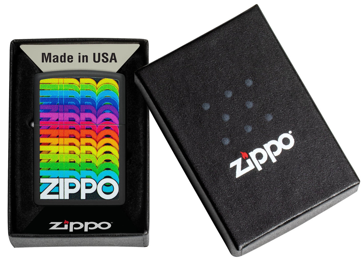 Zippo Rainbow Logo Design, Black Matte Lighter #46234