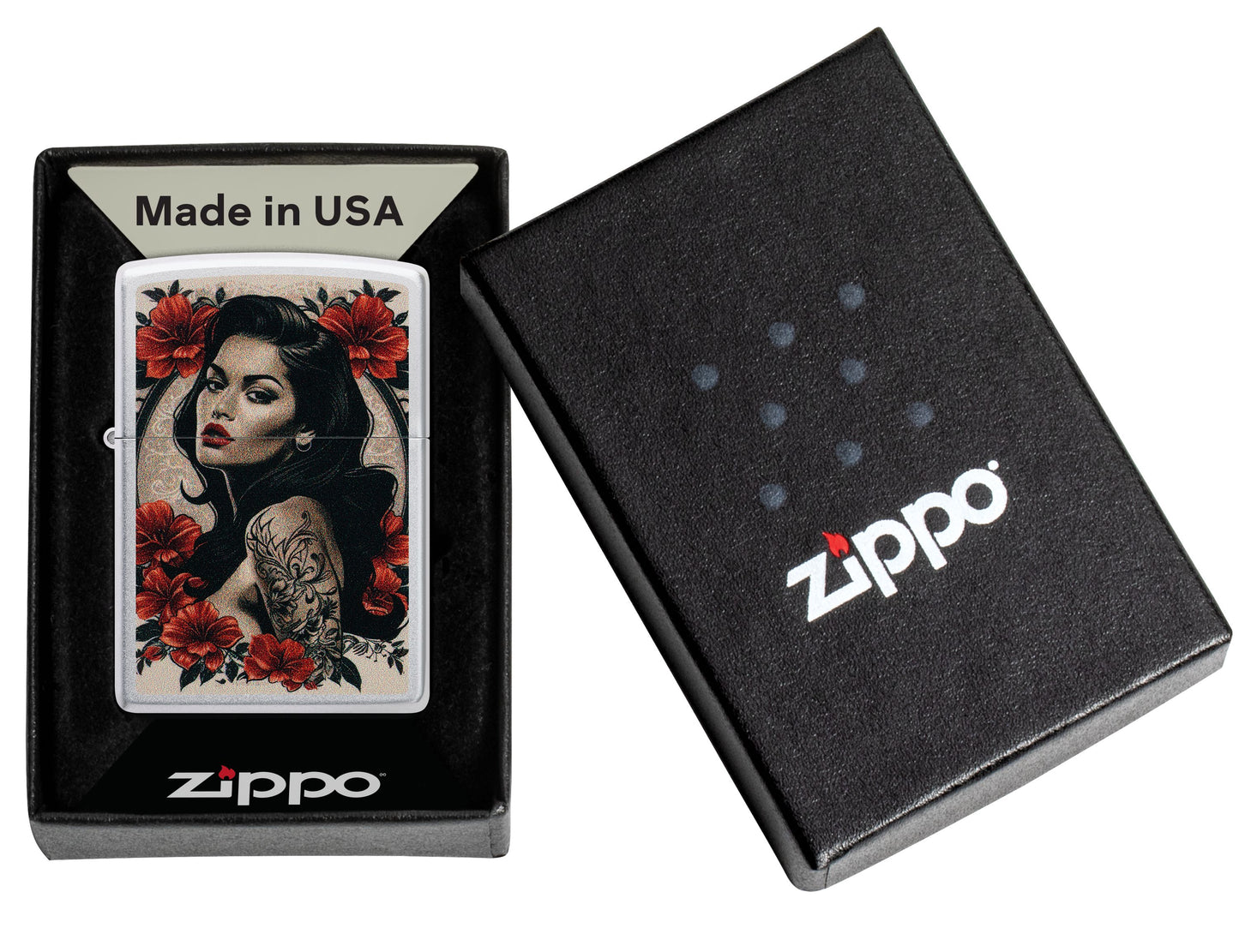 Zippo Tattoo Beauty, Satin Chrome Lighter #47265