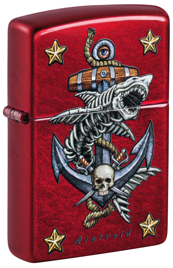 Zippo Rietveld Shark Anchor Design Candy Apple Red Lighter #47109