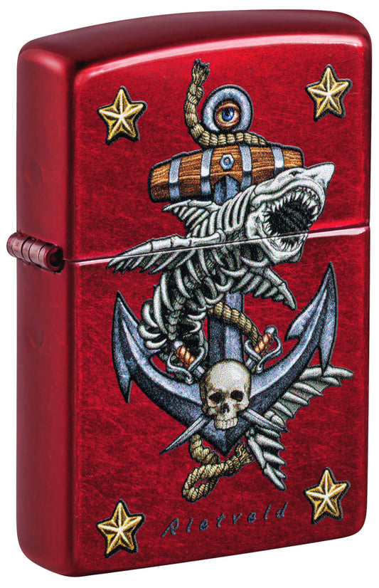 Zippo Rietveld Shark Anchor Design Candy Apple Red Lighter #47109
