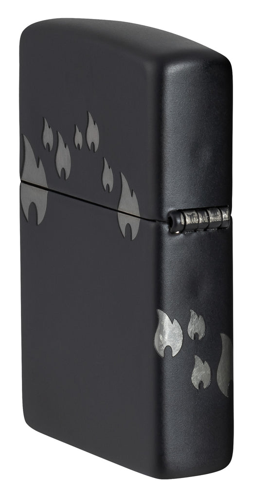 Zippo Flame and Logo Laser Engraved 360 Design, Black Matte Lighter #48980