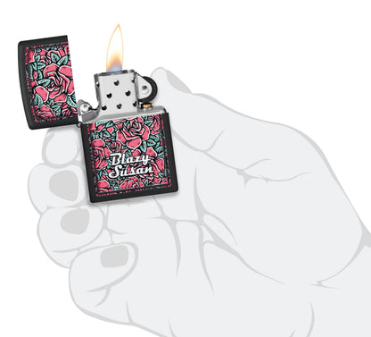 Zippo Blazy Susan Roses Pattern, Black Matte Lighter #47192
