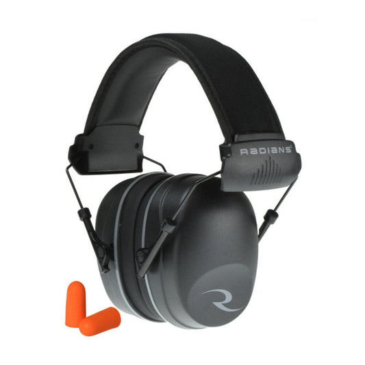 Radians R2500 Earmuff, Black With Padded Headband + 2 Pairs Earplugs #R2500CS