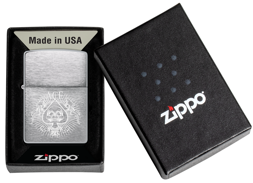 Zippo Spade Skull Design, Brushed Chrome Lighter #48500