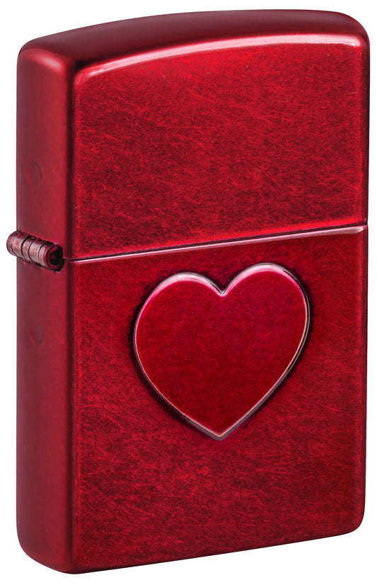 Zippo Stamped Heart Design, Candy Apple Red Lighter #46588