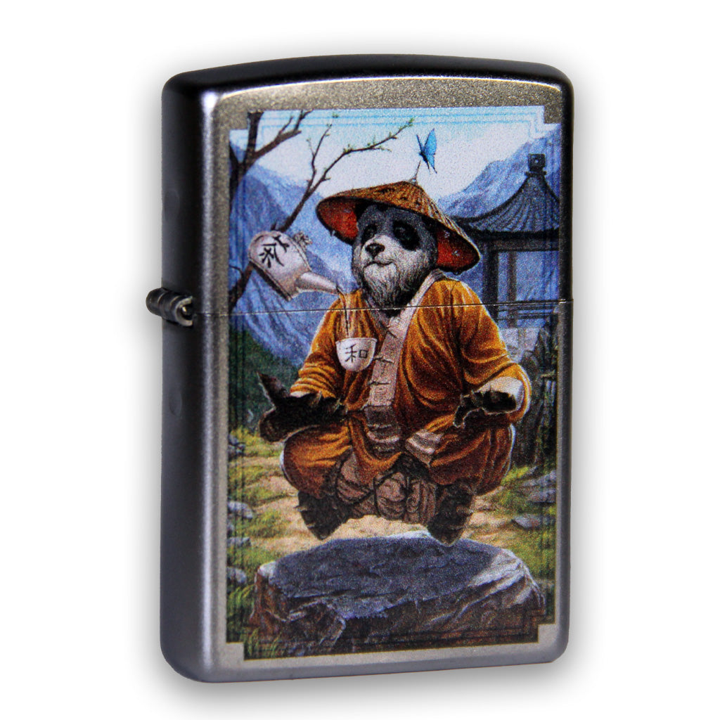Zippo Meditating Panda Bear, Satin Chrome Lighter #205-109384