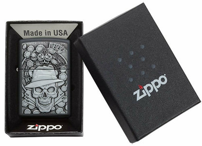 Zippo Gambling Skull Casino Roulette Emblem, Black Matte Lighter #49183