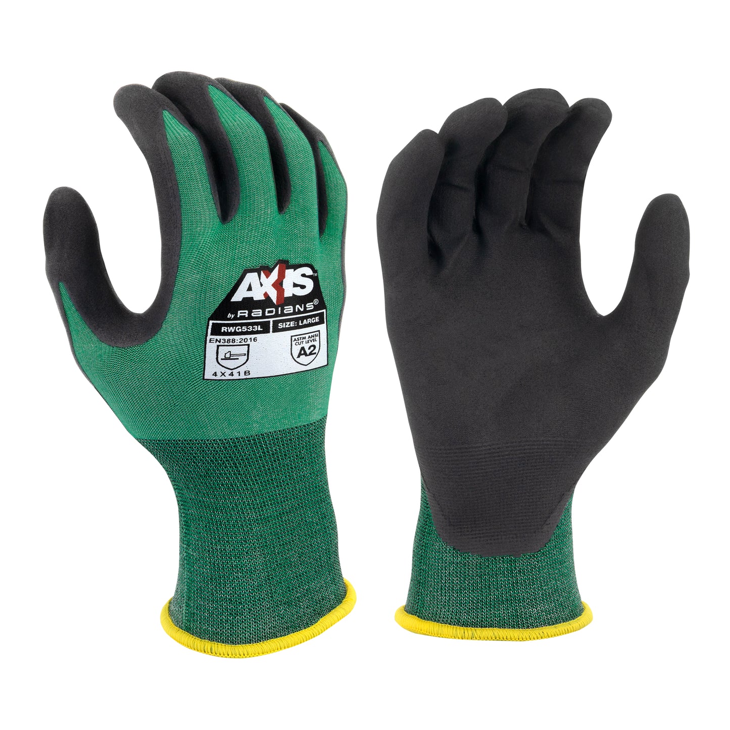 Radians AXIS A2 Foam Nitrile Coated Cut Protection Glove, Size L #RWG533L