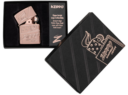 Zippo Script Logo Collectible, High Polish Rose Gold Armor Lighter #48768