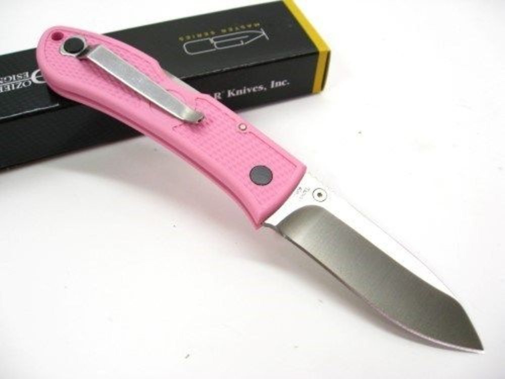 Ka-Bar Dozier Folding Hunter Knife, Thumb Stud, Bright Pink #4062PK