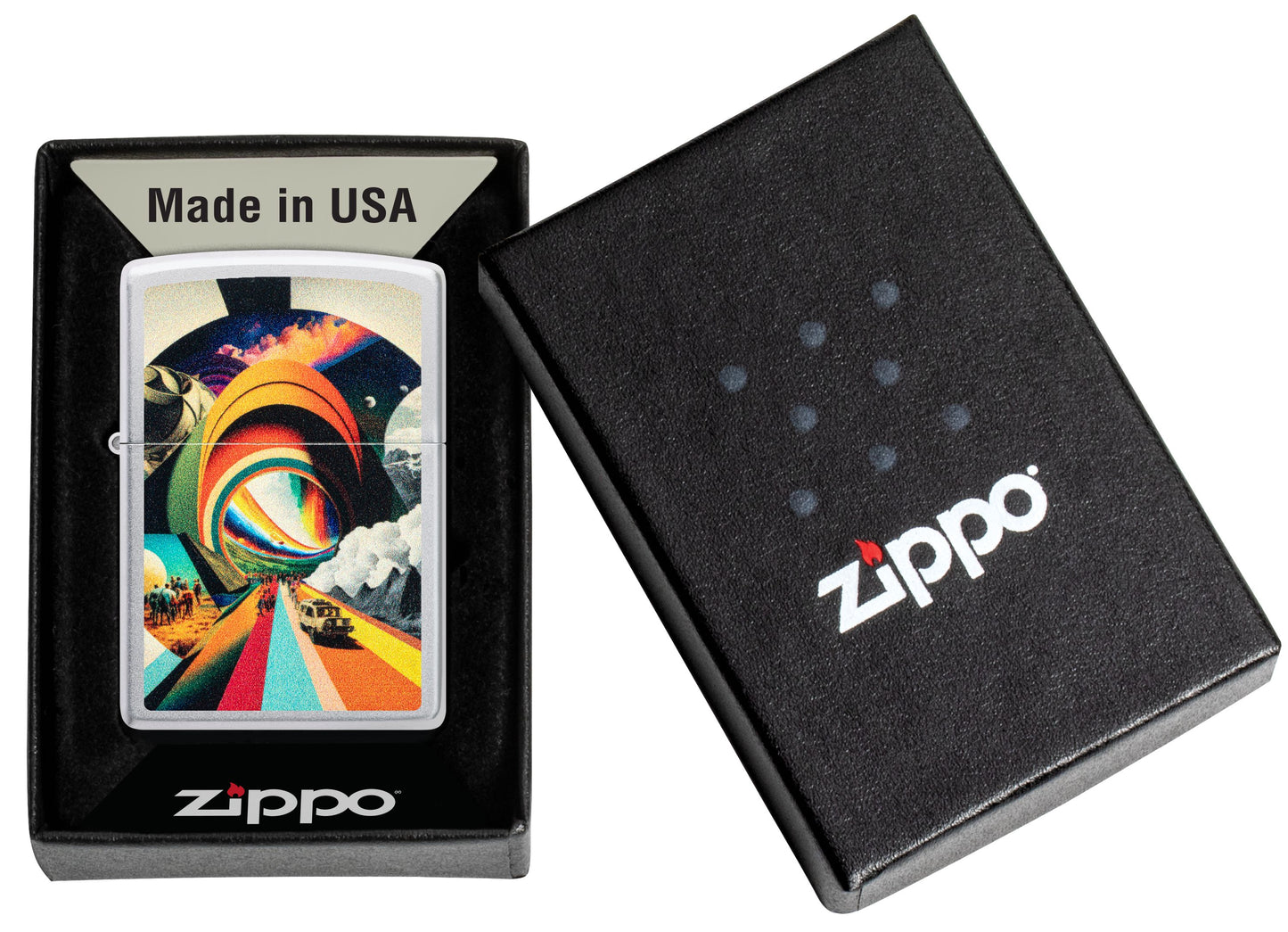 Zippo Psychedelic Travel Design, Satin Chrome Lighter #46578