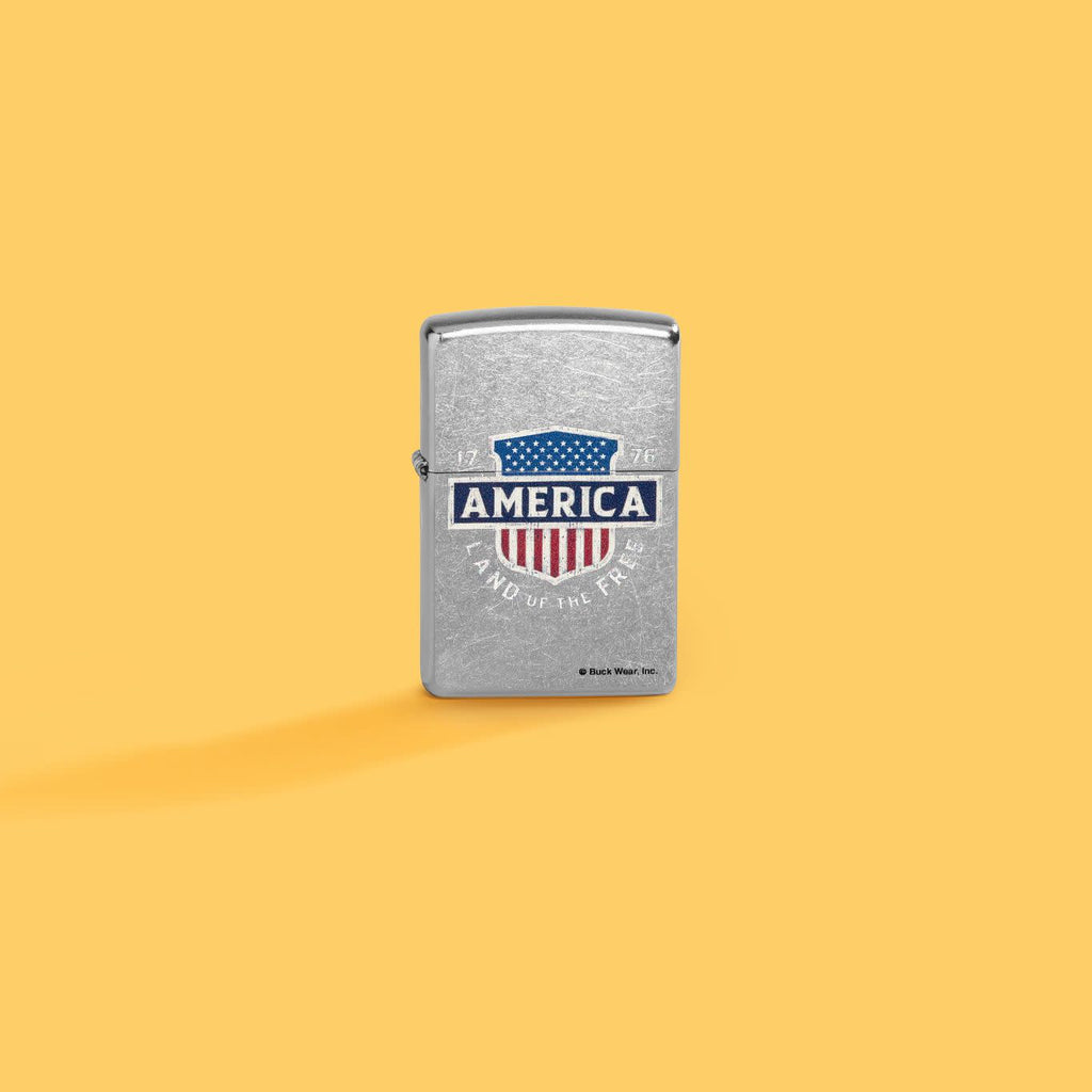 Zippo Buck Wear America Land Of The Free, Street Chrome Lighter #48938